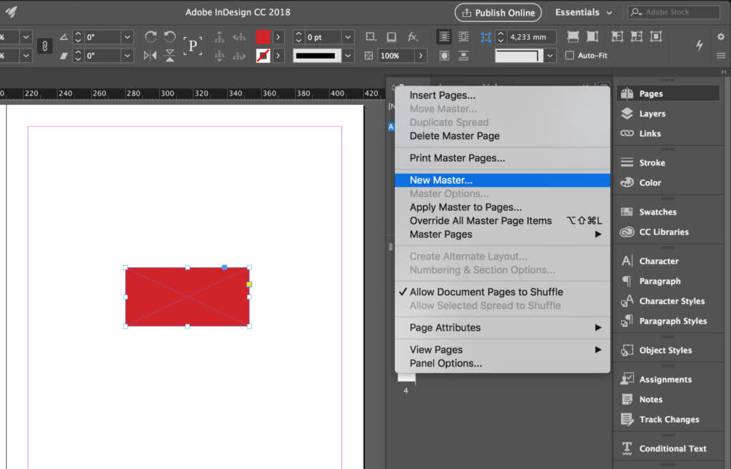 Create a new InDesign master page