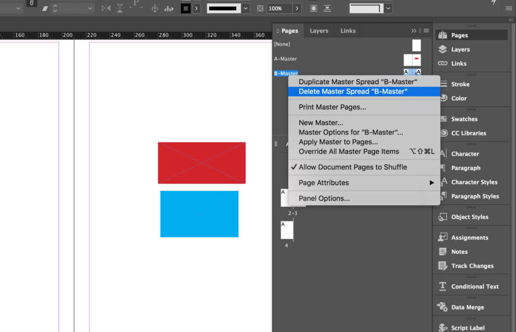 Delete an InDesign master Page