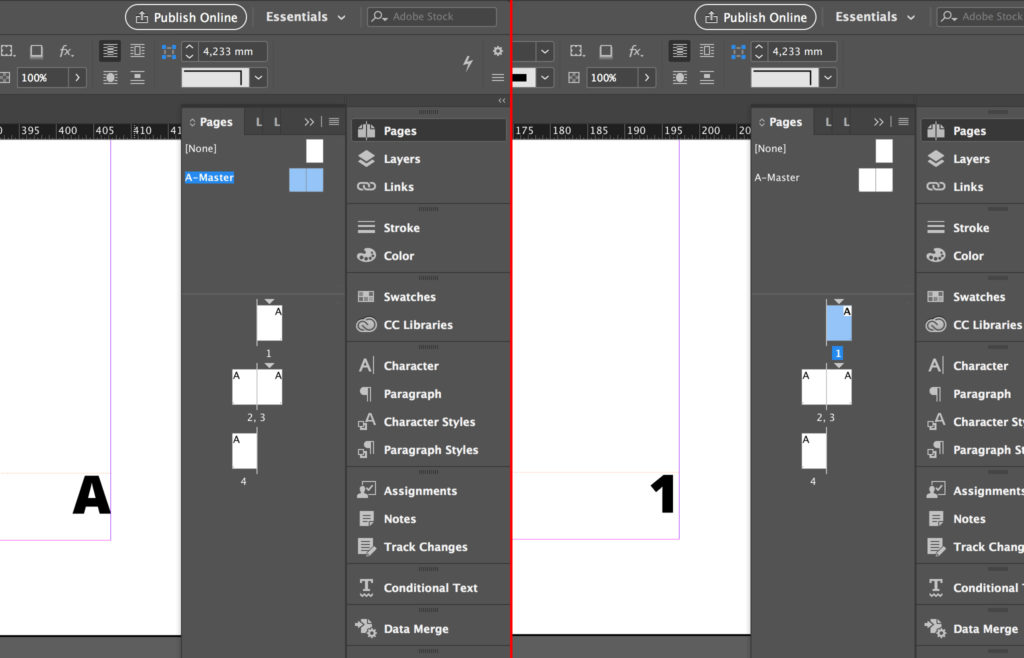 The Current Page Number placeholder displays the number of the page where it sits or the master page prefix