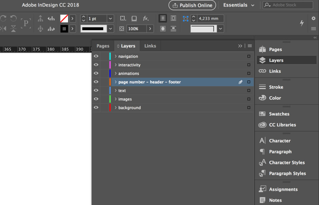 Insert InDesign page numbers in the right layer