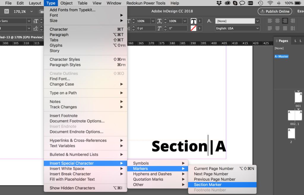 Add Section Marker to InDesign page numbers