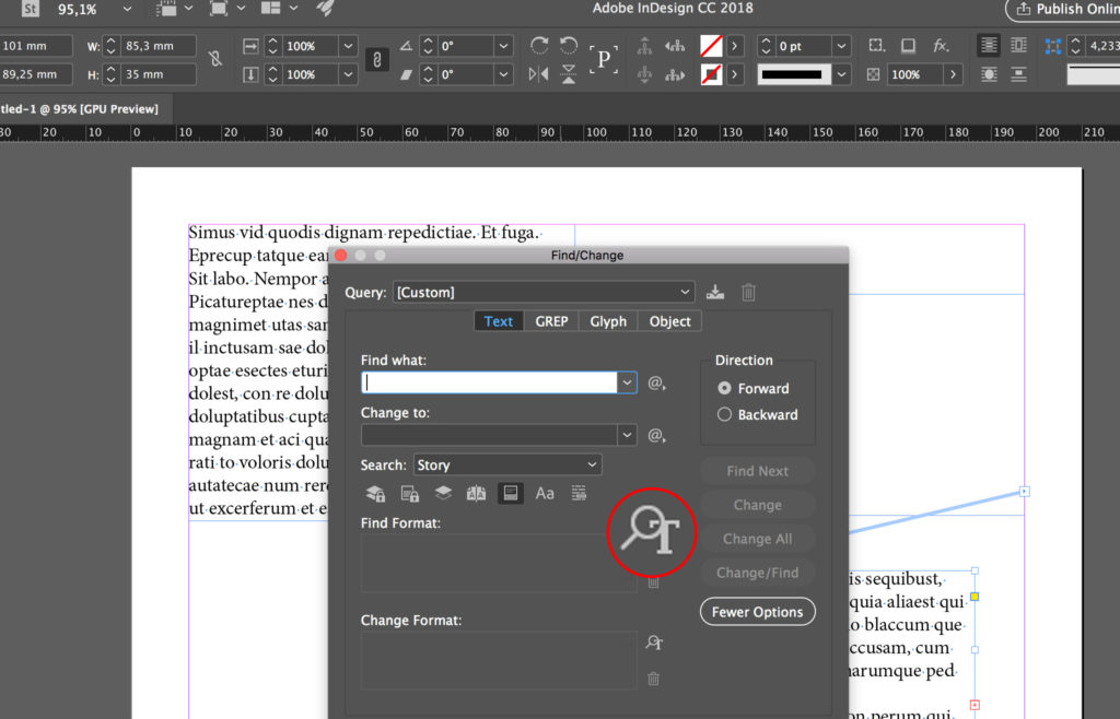 InDesign: find format