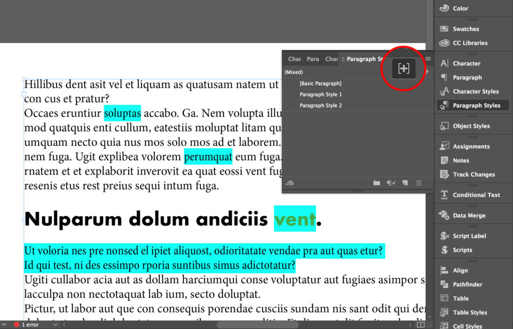 Highlight paragraph style overrides in InDesign