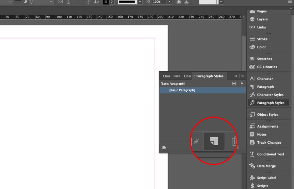 Create new paragraph style in InDesign