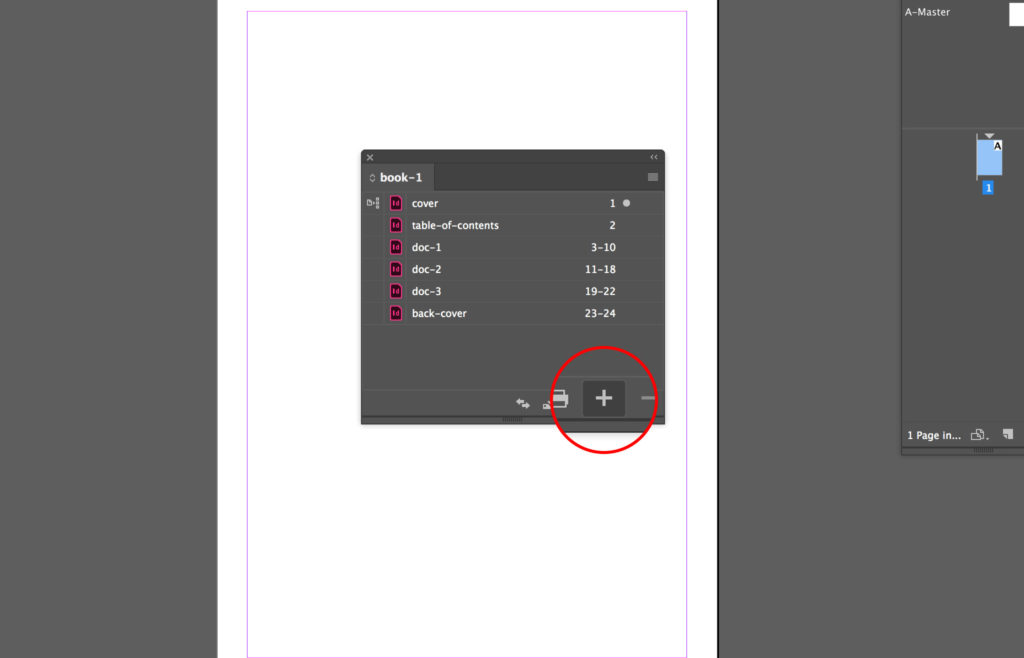 Add a document to the InDesign book.