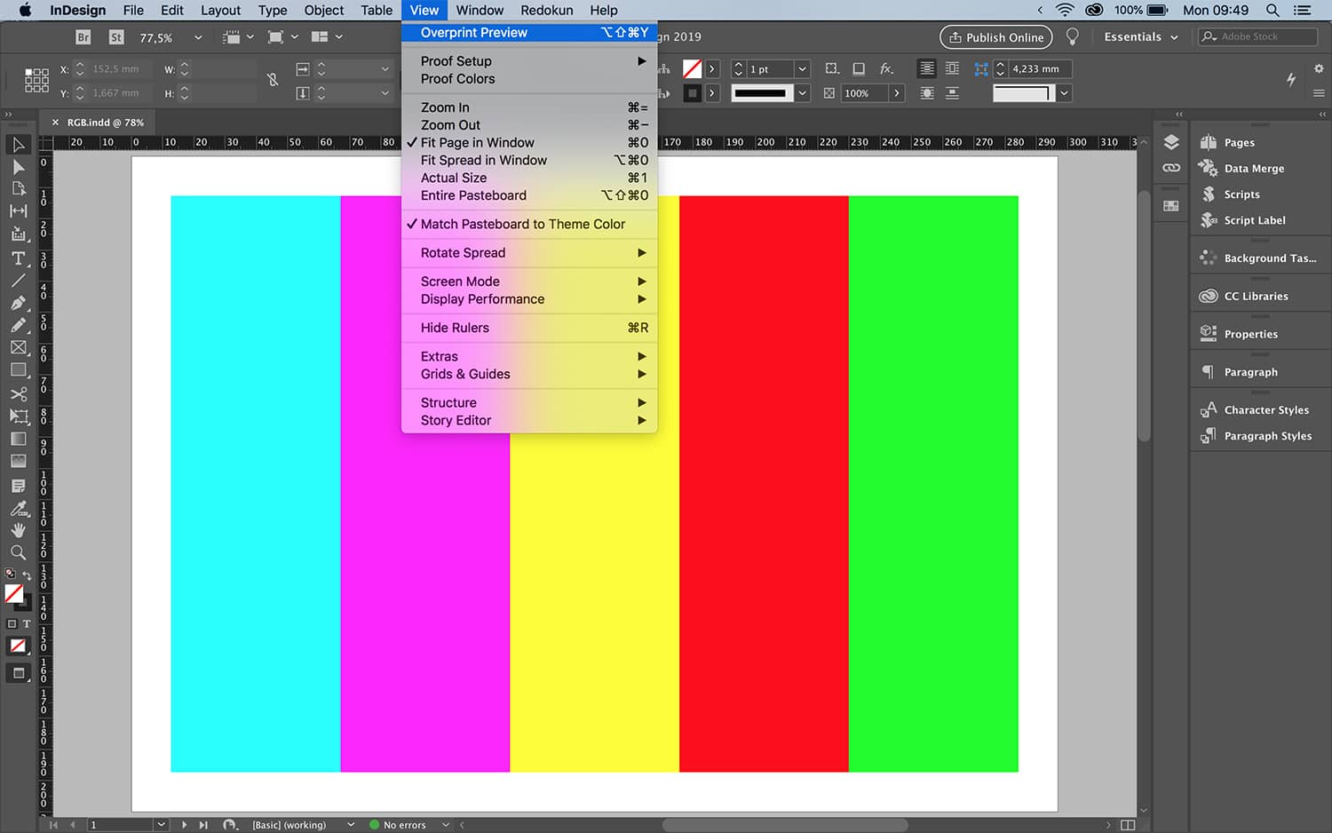 Colors with Overprint Preview Deactivated