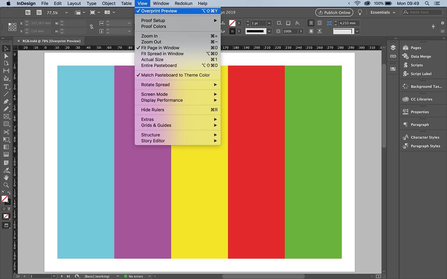 Colors with Overprint Preview Activated