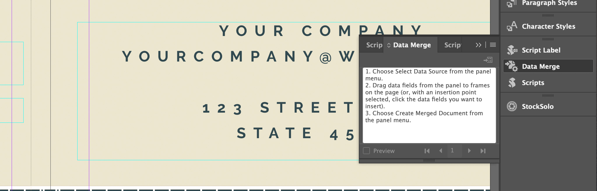 Open the InDesign Data Merge panel