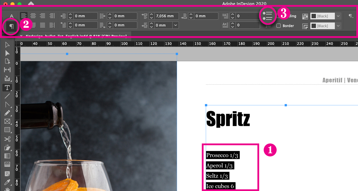 Add bullet points in indesign