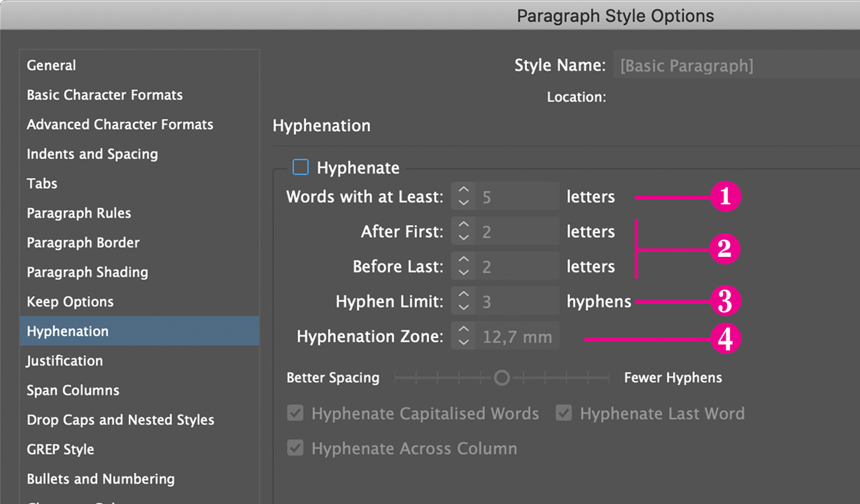 Control hyphenation in InDesign