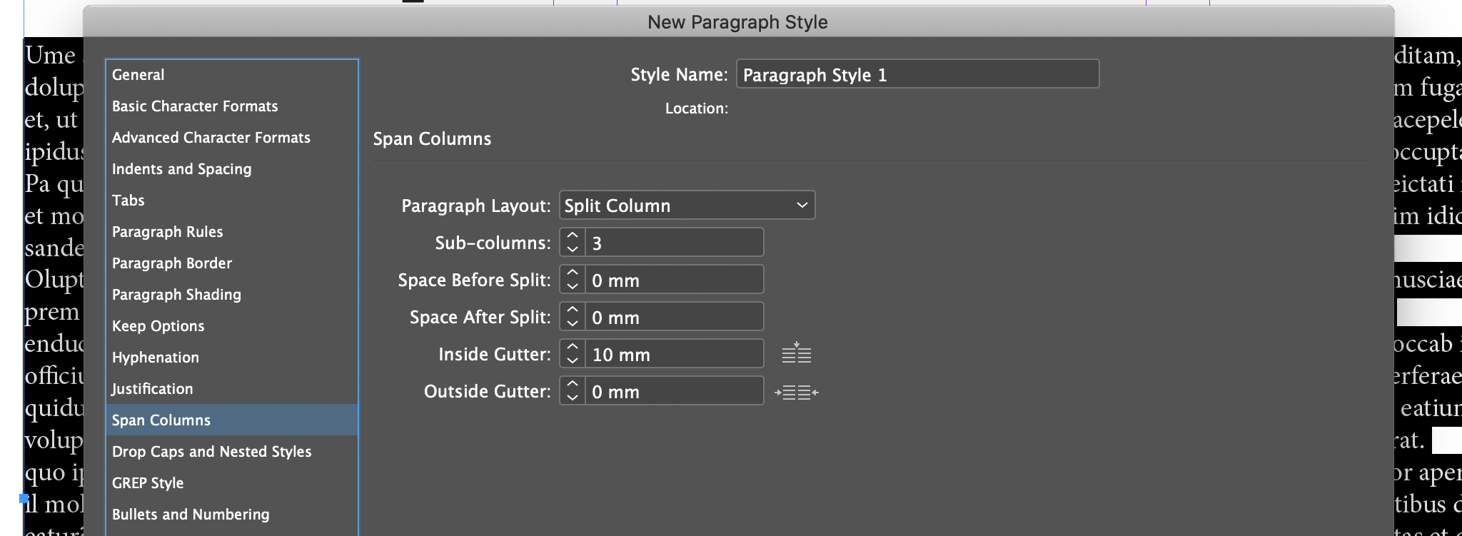 Create columns in InDesign using paragraph styles