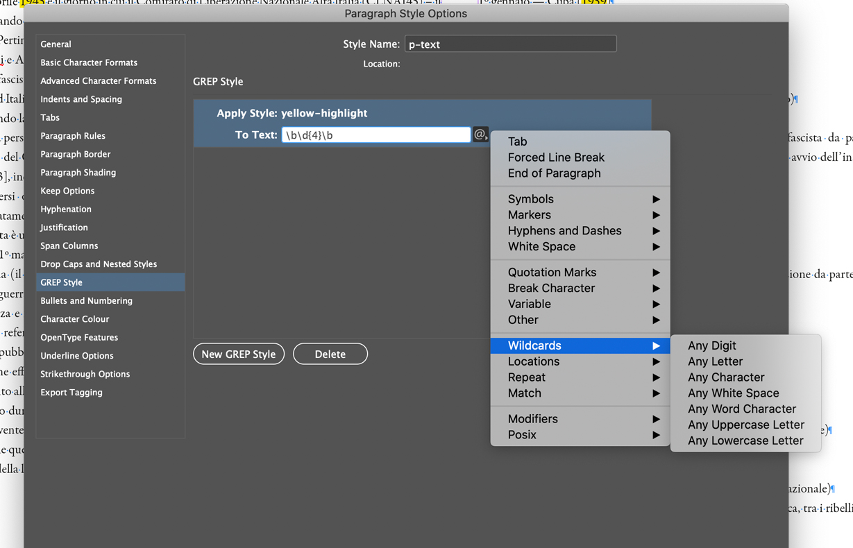 InDesign GREP's metacharacters