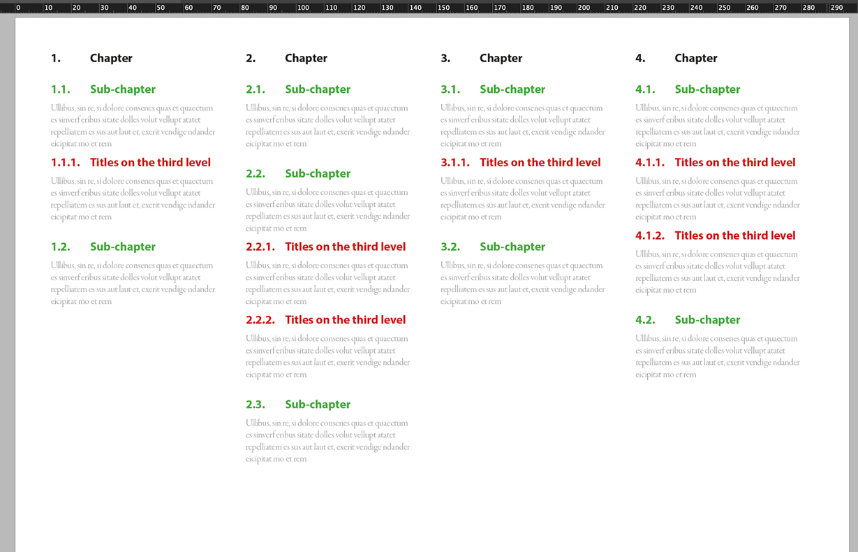 Chapters, sub-chapters and other titles in InDesign with numbered lists