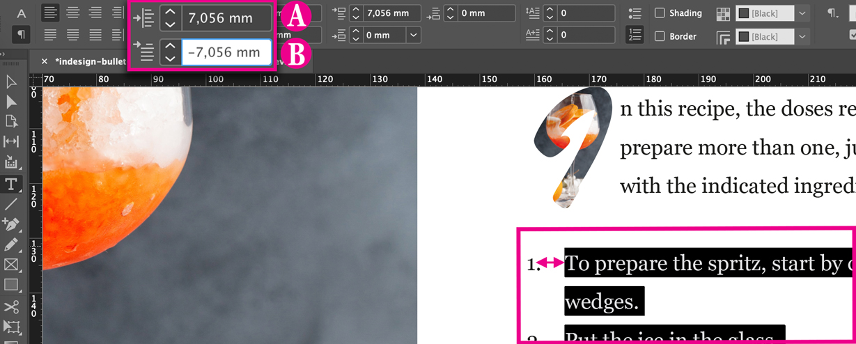 Change indent in InDesign numbered list