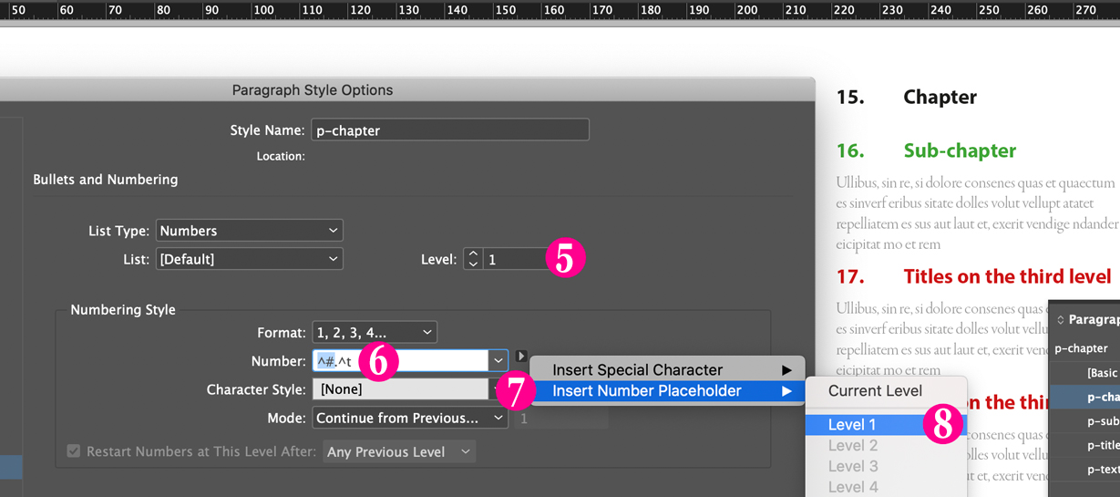 Set level 1 in InDesign