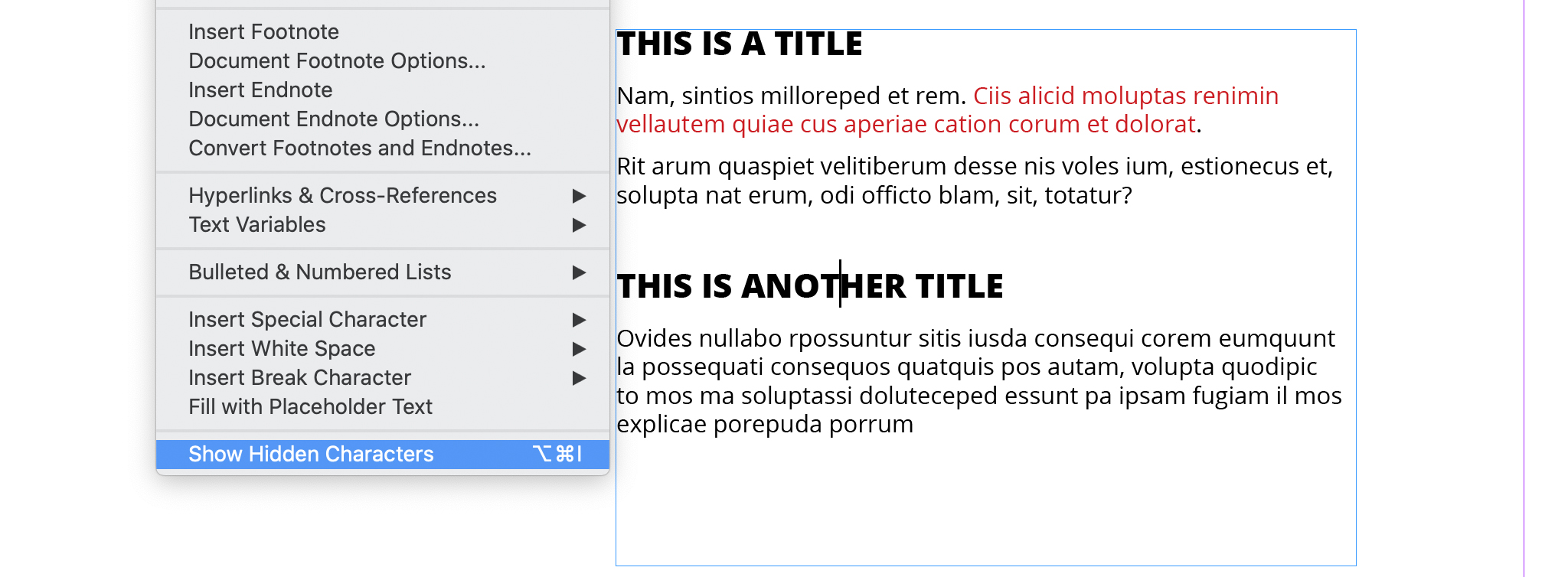 Show hidden character in InDesign