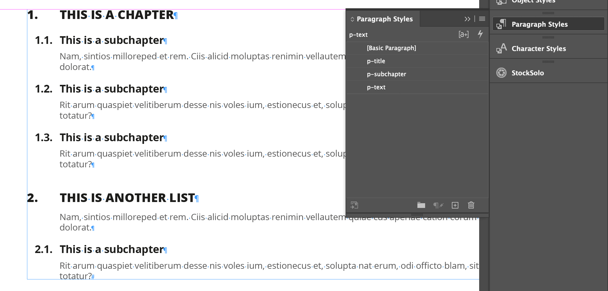 Use numbered list in Chapters and Subchapters