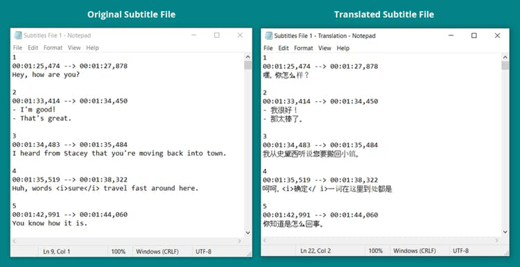 srt source file vs translated file