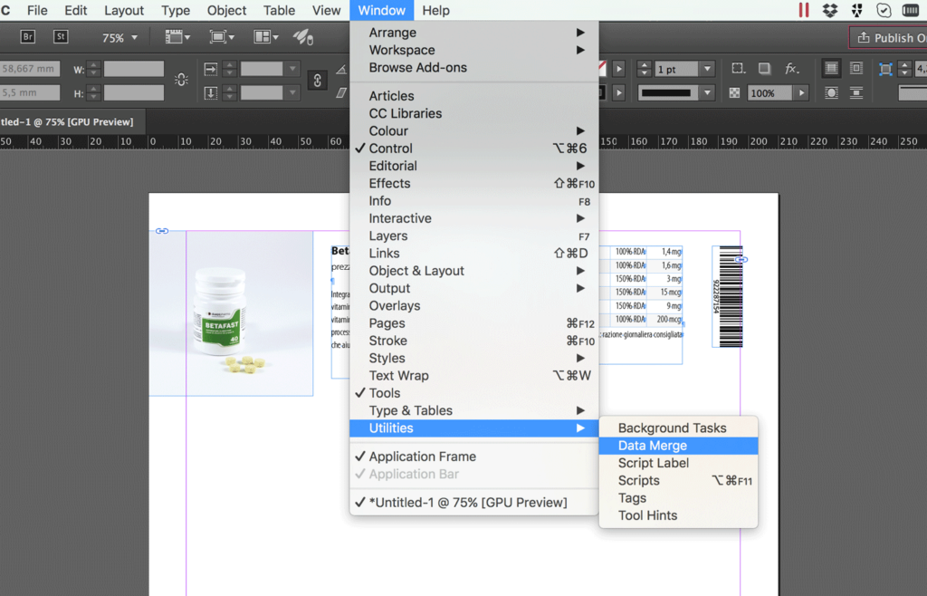 Open the Data Merge panel in InDesign