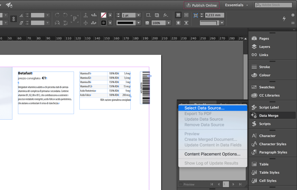 Select the Data Source for the InDesign Data Merge