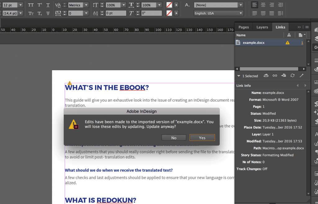 Update content in InDesign