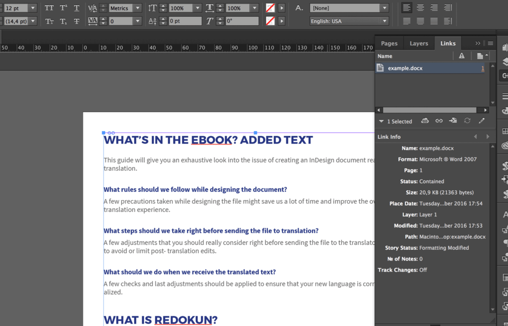 Updated Word content in InDesign