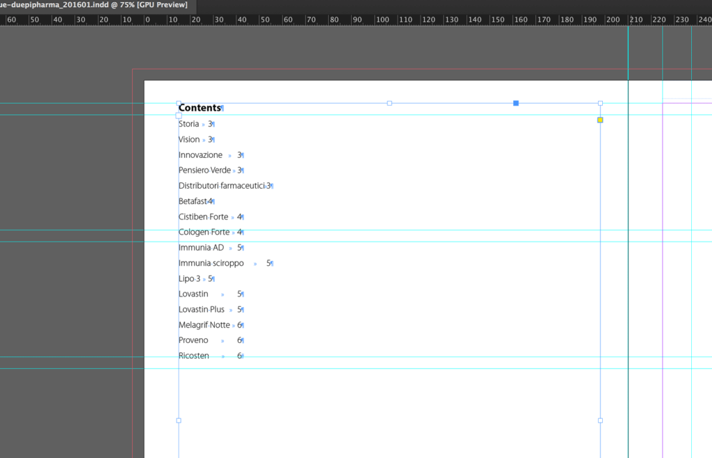 The TOC created by InDesign with the default settings