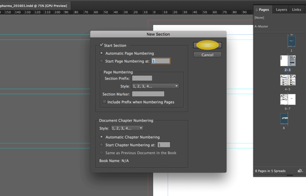 Numbering & Section options...