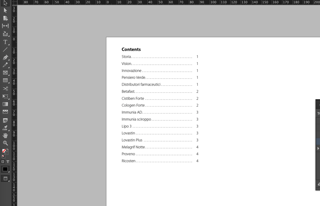 TOC with dots between entries and page numbers