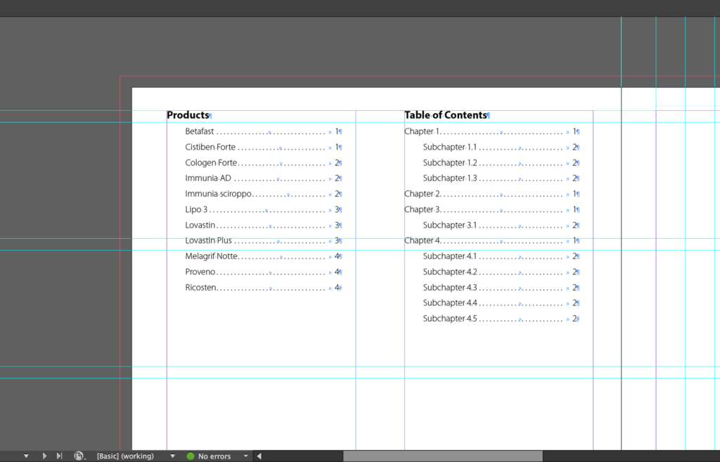 The picture shows some usages of the TOC in InDesign