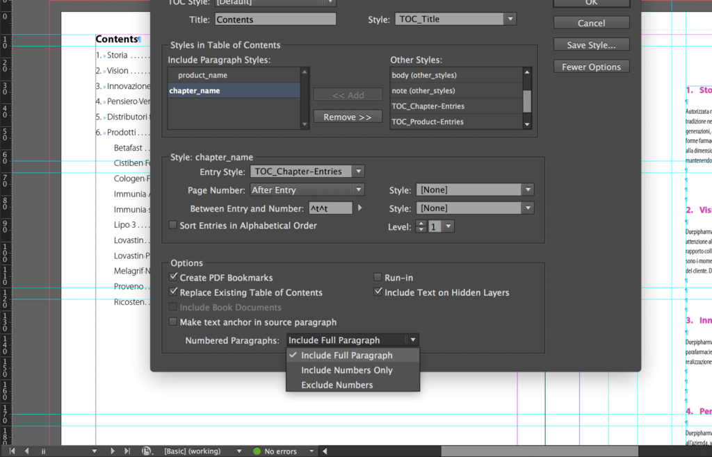 Numbered Paragraph drop-down menu