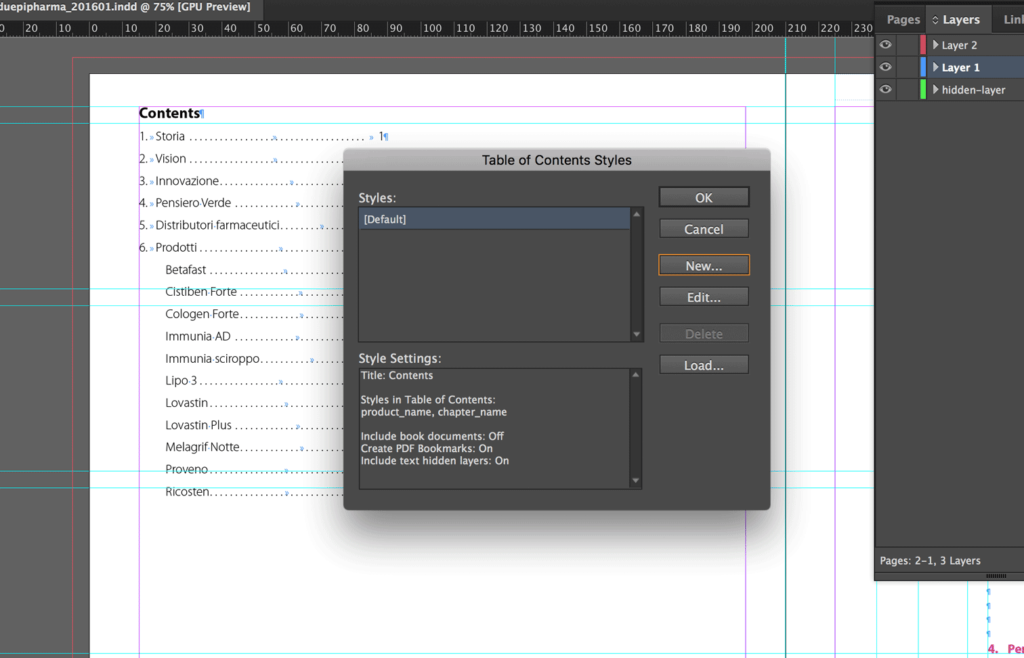 Open the Table of Contents Style window