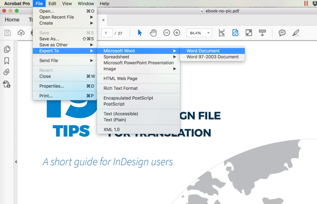 Export the PDF in Word file format