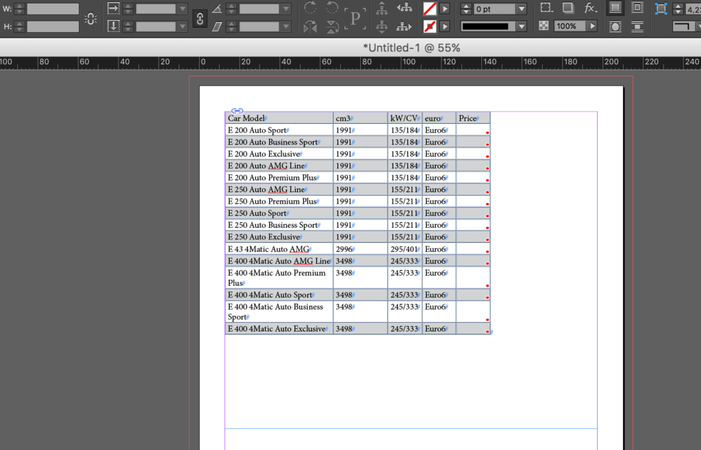 Import an Excel file into InDesign: alternating background pattern