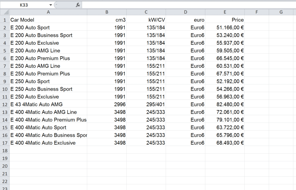 Import an Excel file into InDesign: table in €