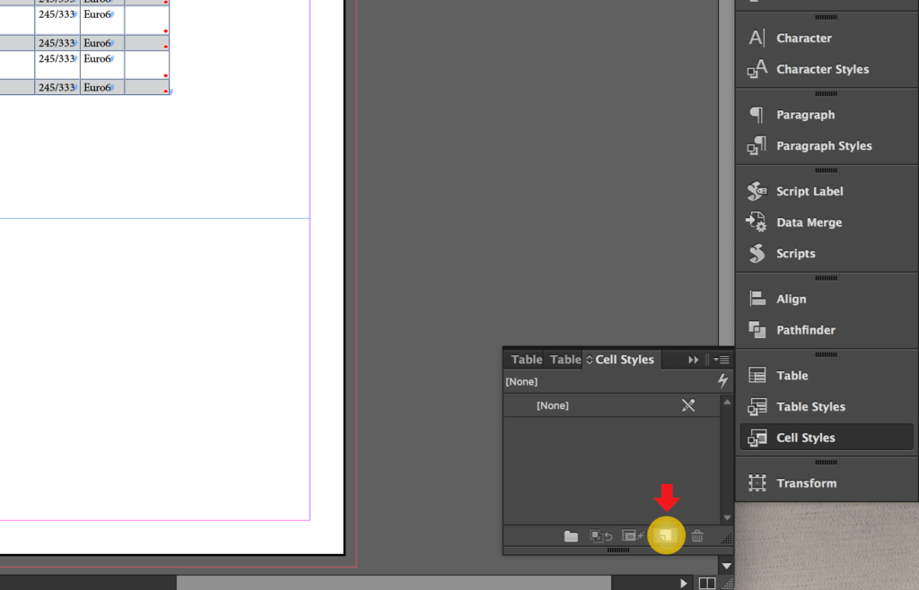 Import an Excel file into InDesign: create new Cell Style
