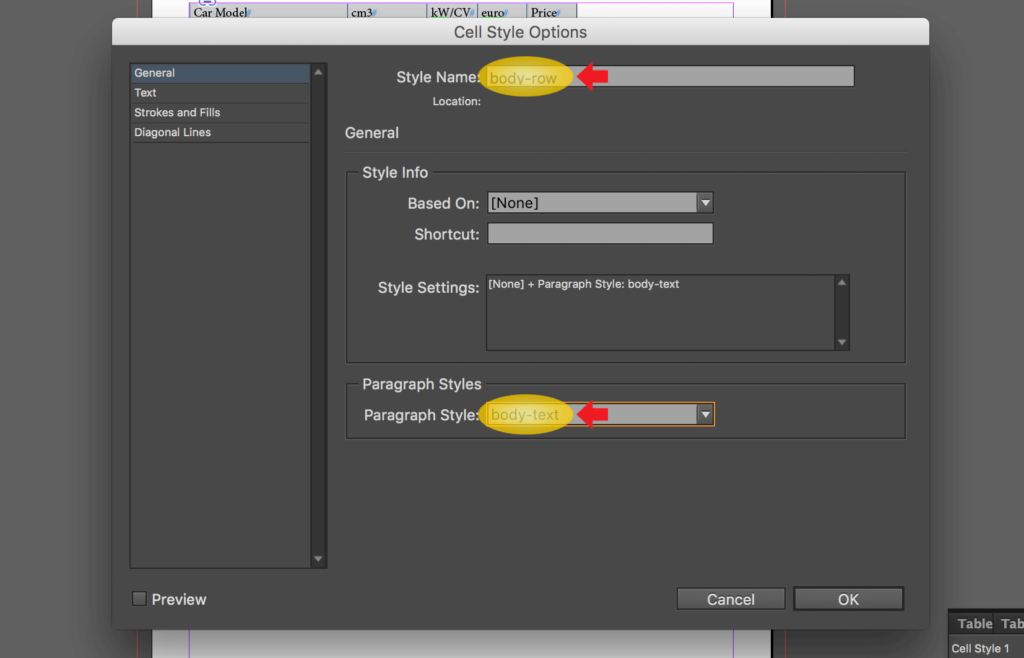 Import an Excel file into InDesign: change name and set paragraph style