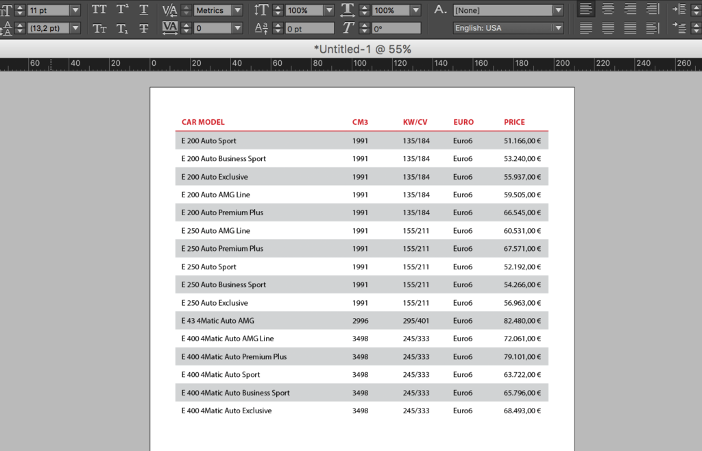 Import an Excel file into InDesign: table with the style