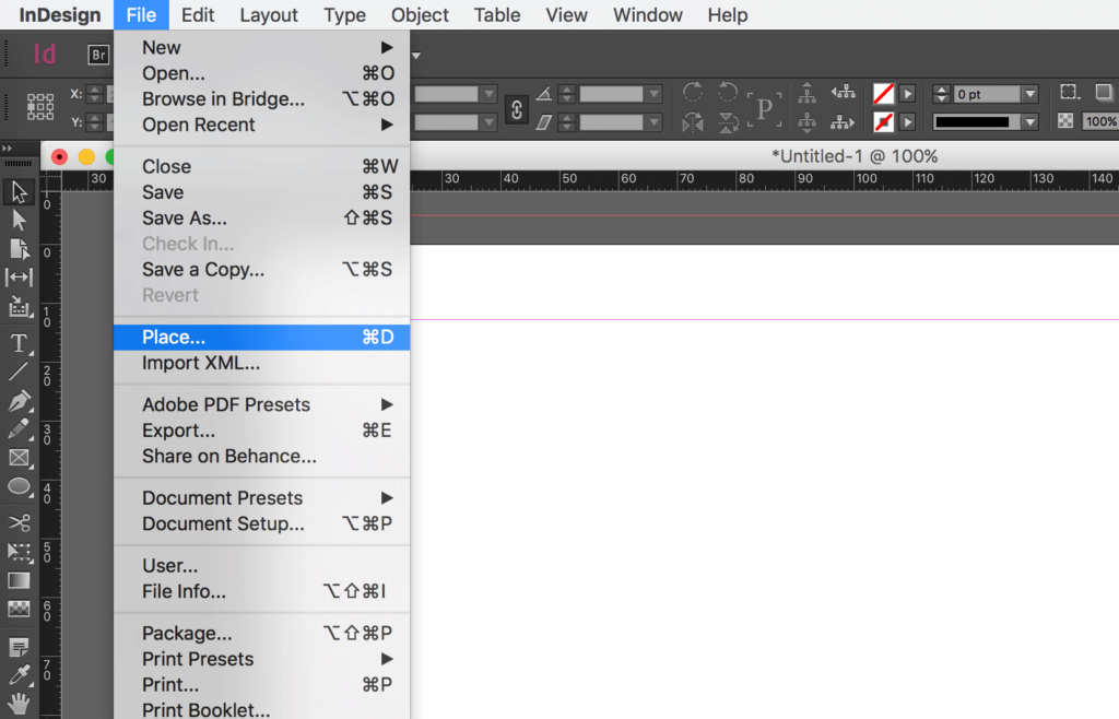 Import an Excel file into InDesign: click on Place...