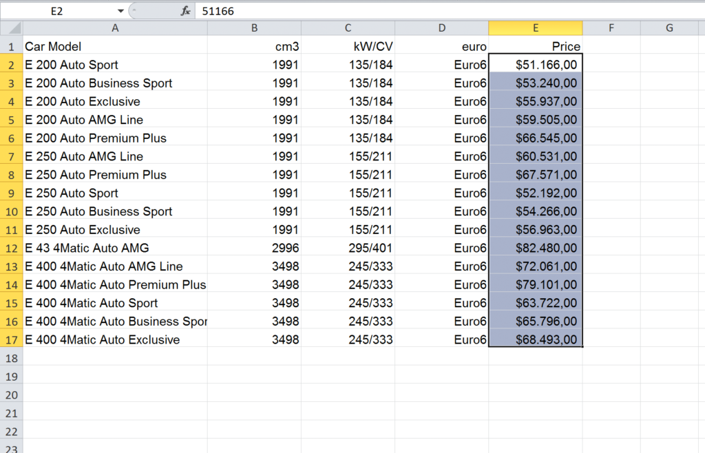 Import an Excel file into InDesign: table in $