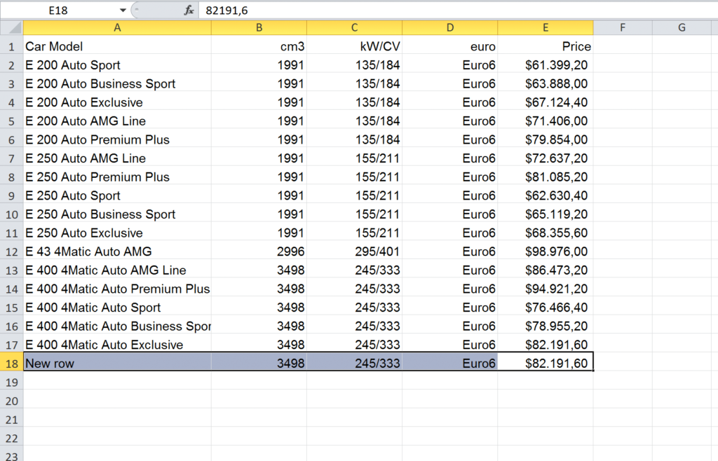 Import an Excel file into InDesign: edited table in Excel