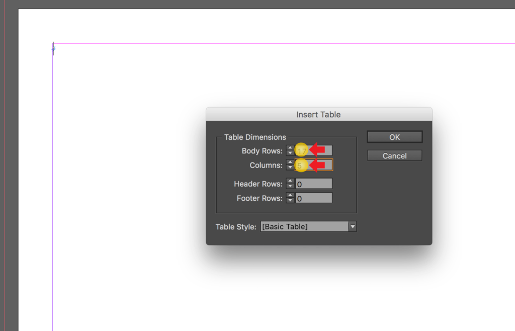 How to draw a table in InDesign: Click on Insert Table