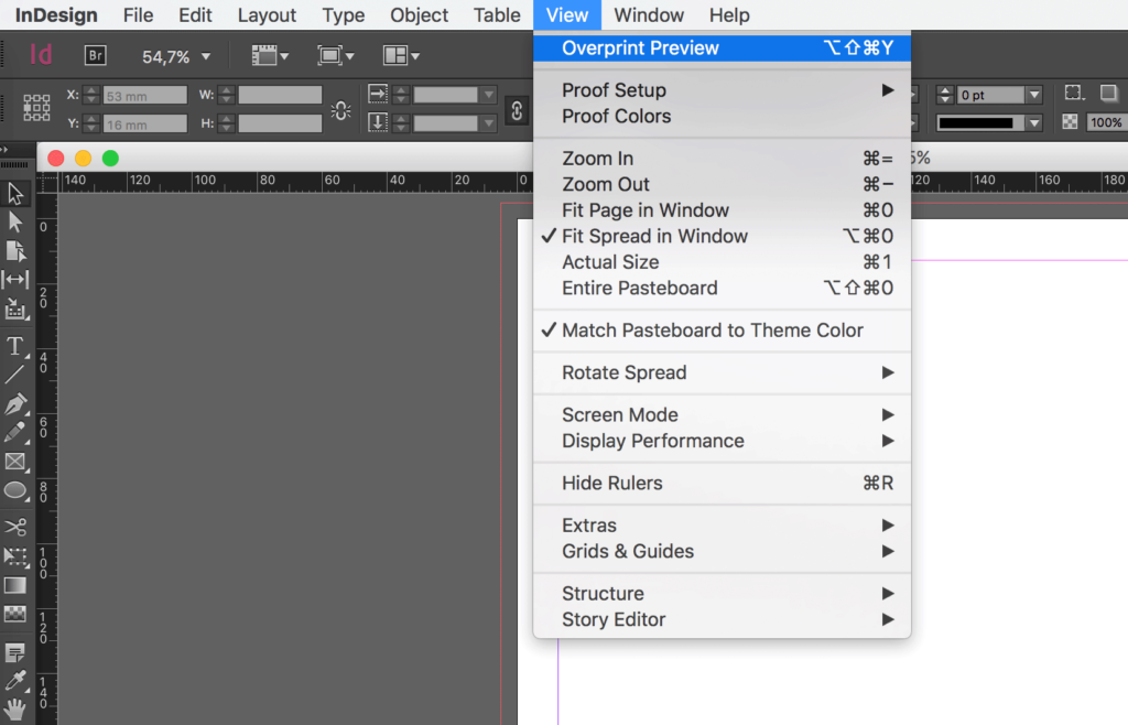 InDesign Hidden Characters: Overprint Preview