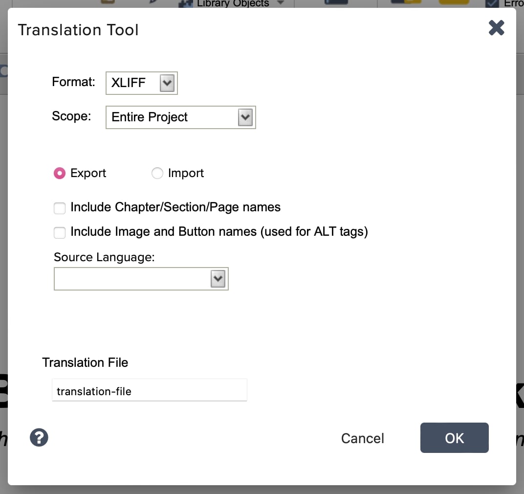 xliff export for lectora translation