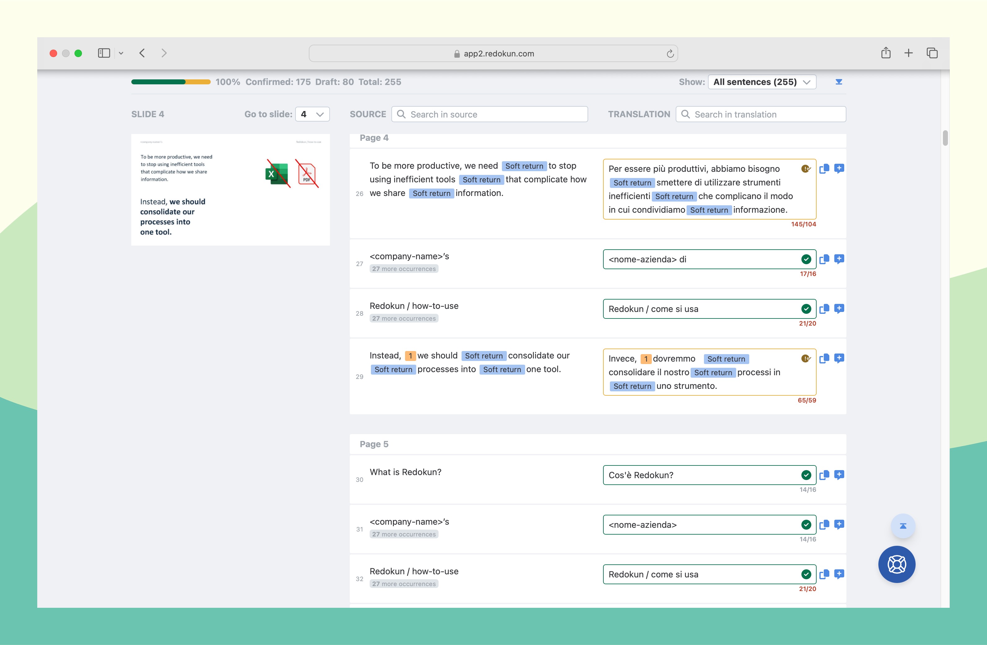 redokun document translation interface