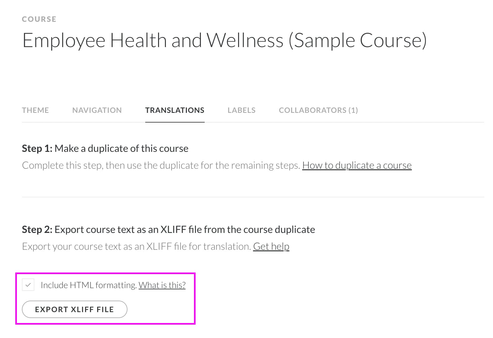 how to export course as xliff file on rise 360