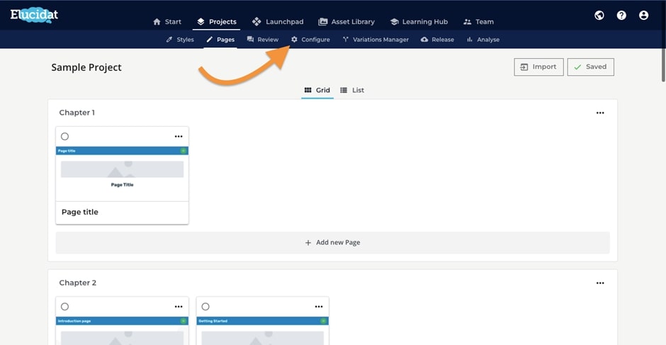 elucidate course configure menu