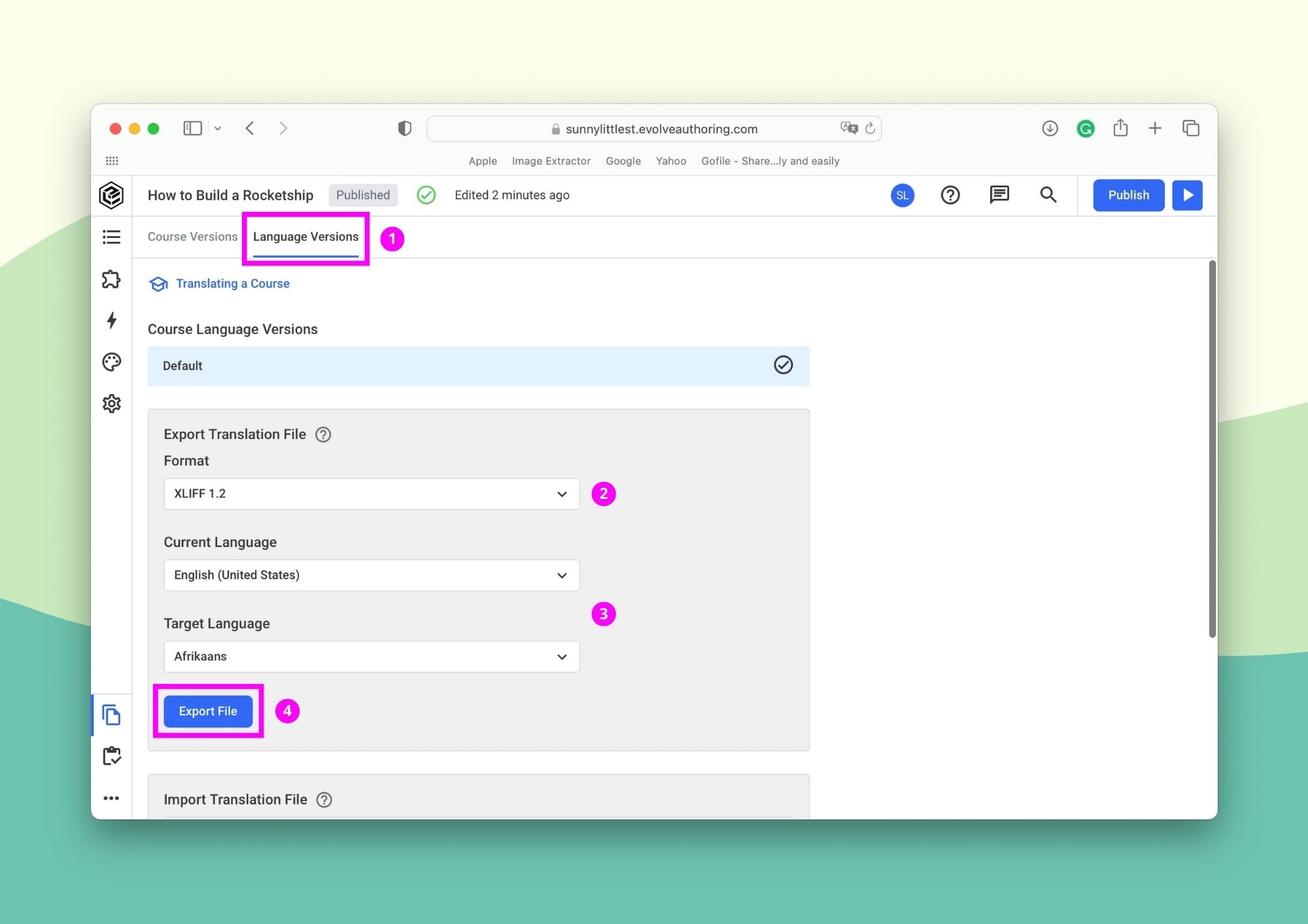 export evolve course to xliff