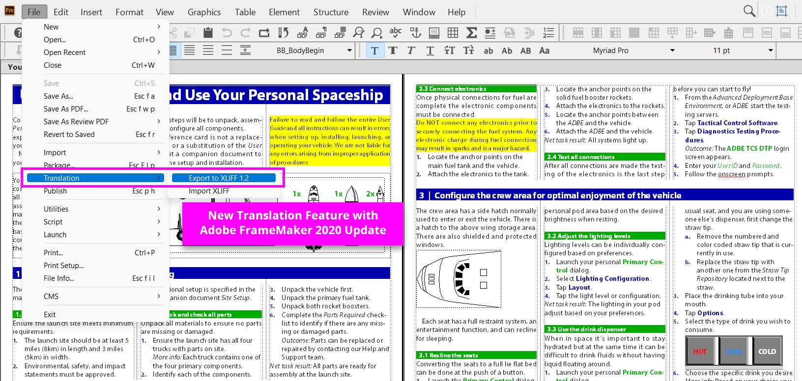 where to find framemaker xliff export feature