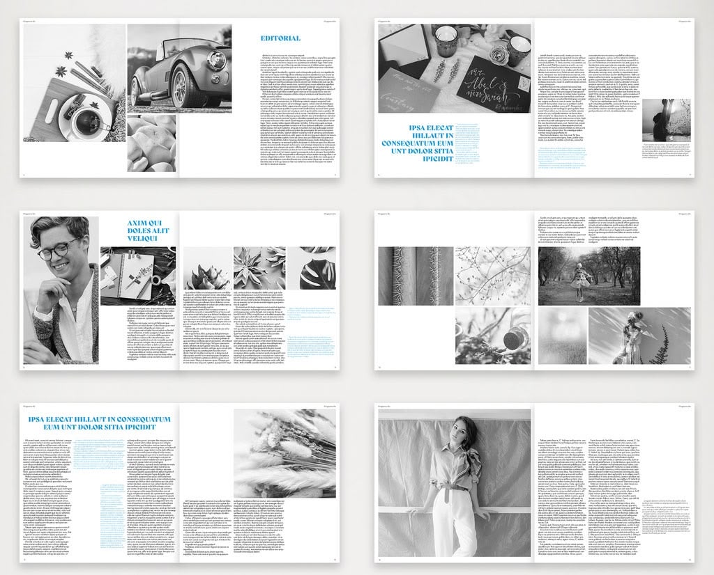 Square brochure-style architecture portfolio template in white with pale blue highlights